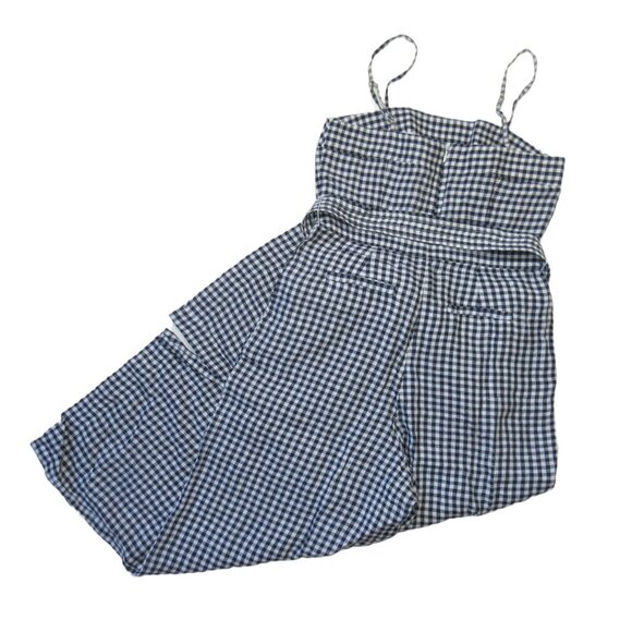NWT J.Crew Tie-waist Linen Jumpsuit in Navy White Gingham Belted 1-Piece 4 - Picture 11 of 14